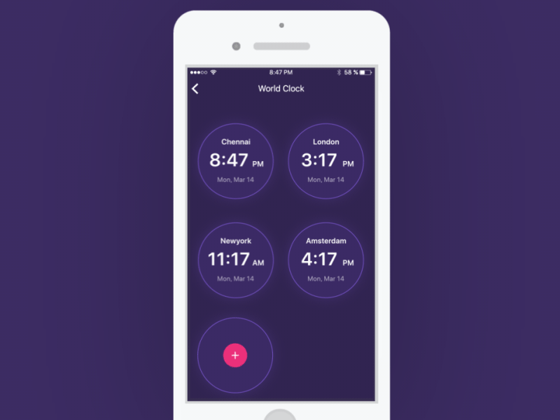 World Clock IOS App android clock app creative concept app dailyui international ios ux design material design mobile ui design time app world clock