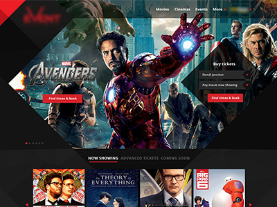Cinema action cinema dark ui geometric grey hero red ui design web design