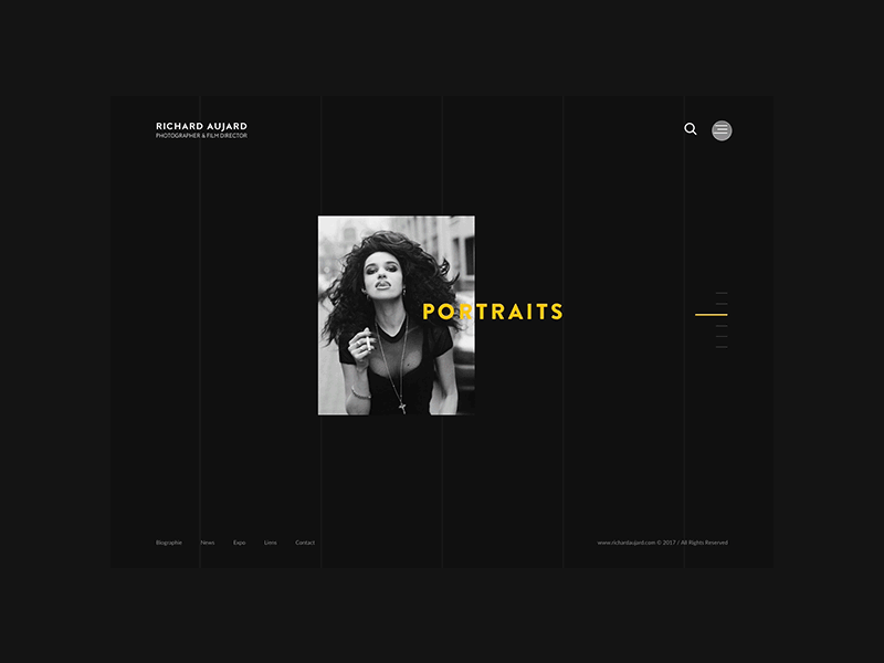 Richard Aujard animation clean dark film director layout menu photographer ui ux webdesign website