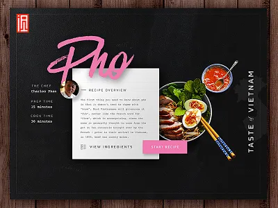 Pho Recipe Tile branding clean daily ui food recipe script typography ui ux web web design website