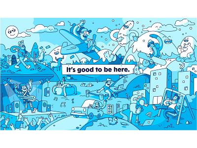 It's good to be here. environment illustration landscape mural scene
