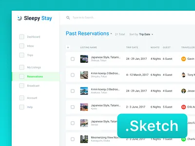 Dashboard Reservations checkbox dashboard date filter host hotel listing reservation sort table travel web