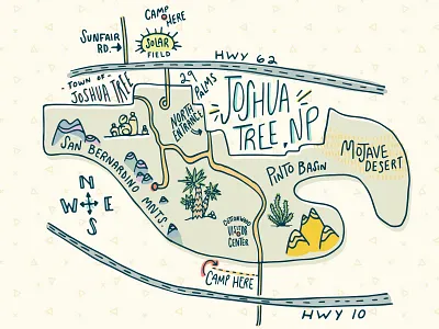 Joshua Tree Map cactus camping compass desert drawing explore illustration joshua tree map mountains national park