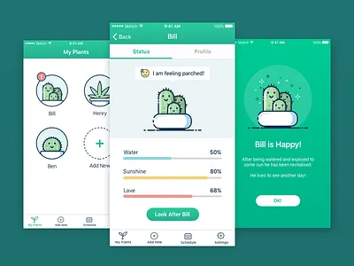 Plant Watering App app colorful gradient illustration isoflow mobile plant ui ux