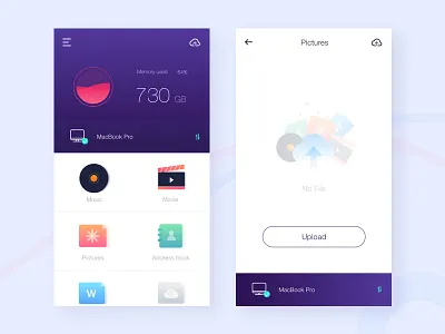 File management ui，color，purple，interface，upload