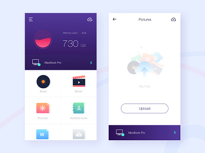 File management ui，color，purple，interface，upload