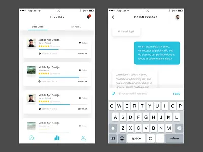 Progress and chat app chat details job list marketplace mobile poster progress seeker ui ux