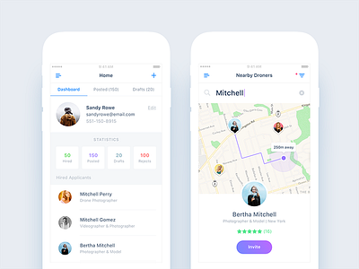 Contractor Dashboard & Nearby Droners android app dashboard ecommerce filter home ios job search map result social