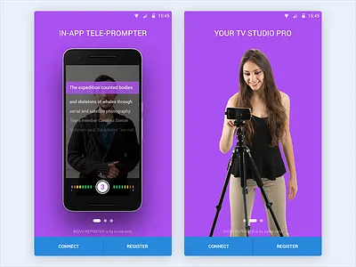 Onboarding - Reporter.vu android app application homepage material onboarding reporter settings teleprompter ui ux walkthrough