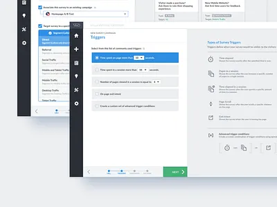 VWO Survey Creation Steps 1 & 2 creation input optimizer options pop questions saas survey up visual vwo website