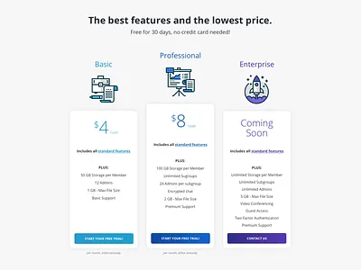 Pricing Page Concept desktop enterprise features price pricing professional social ui wip