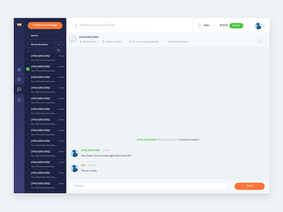 PhoneWagon - Web Messaging blue breadcrumbs call clean messages messaging minimal orange phonewagon record track