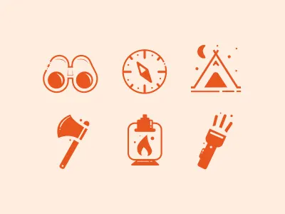 Simple Camping Icons adventure camping clean dribbble dribbble shot icons illustrator lines orange photoshop simple