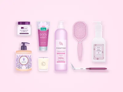 Cleaning Products of MOGU Selection bath beauty candle cleanser comb cream gel icon illustration pink shower