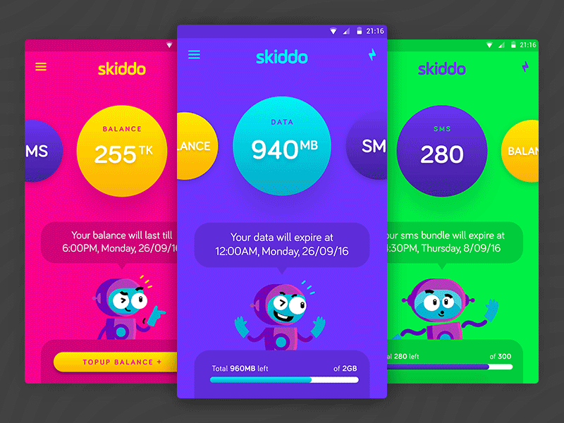 Skitto App Circular UI circles circular ui high contrast round ui selfcare sphere telecom app vibrant