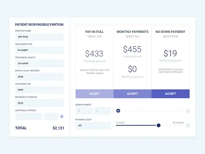 Patient Responsible Portion calculator dashboard field form health main page price pricing table total