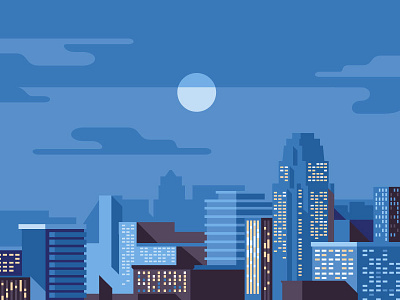 Night city 2d city illustration infographicsmag moon night town