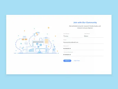 Sign Up Form blue clean illustration page research sign up simple uiux user interface website