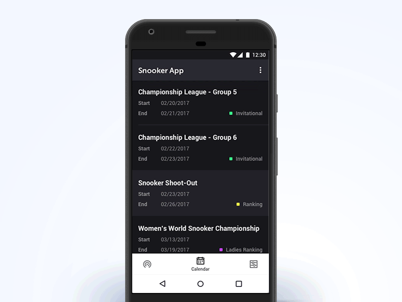 Snooker App android app design match material mobile scores snooker ui