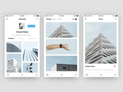 Unsplash - Photo App Concept | Free .Sketch #3 .sketch app clean free freebie minimal minimalism photo ressource ui unsplash app ux