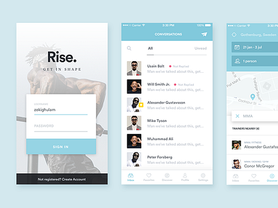 Couple of screens clean design discover interactive iphone mockup listings login mobile interface profile simplicity ui user experience ux