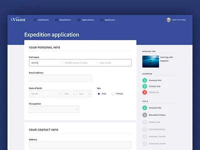 Expedition Registration application complex form education form registration web app website