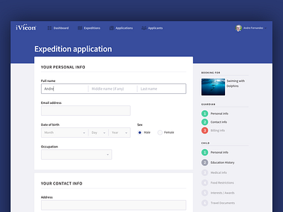 Expedition Registration application complex form education form registration web app website