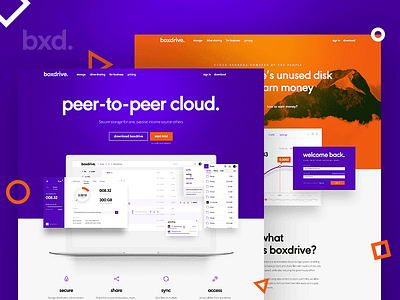 Boxdrive – main landing pages cloud landing layout p2p peer to peer storage