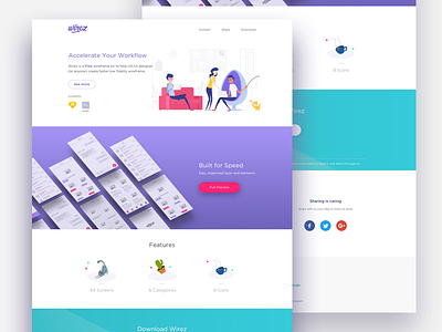 Wirez - Landing page app free kit landing page sketch ui uikit web webdesign wireframe