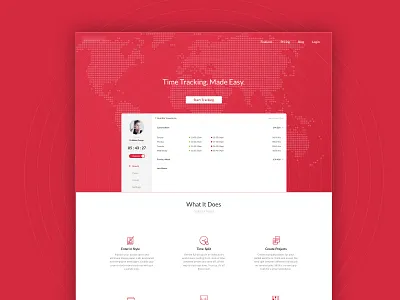 Time Tracking App - Landing Page clean clock design landing page minimal red time tracking tracker web web app web design website