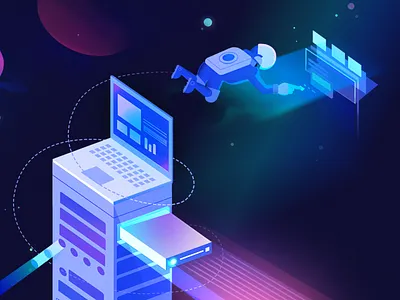 Space Station astronaut cloud computer data gradient graphic illustration photoshop planet saas space ui
