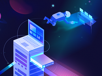 Space Station astronaut cloud computer data gradient graphic illustration photoshop planet saas space ui