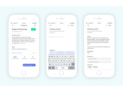 Freelance app application clients design freelance interface ios iphone job mobile profile proposal ui