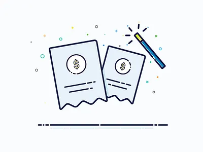 Magic Bills bills illustration invoice khuzema line magic minimal money stars stroke wand web