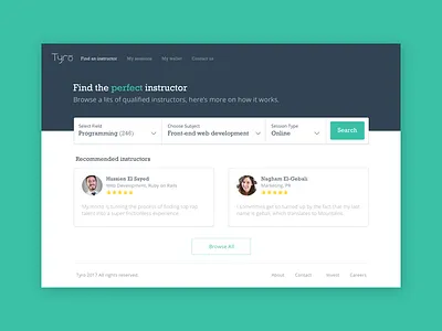 Homepage for Tyro book education home landing online search startup
