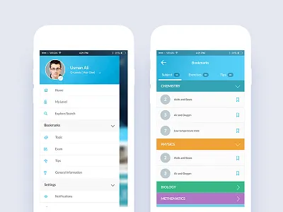 Learning Lab Menu - Bookmarks app bookmarks econceptions education iphone learning list material menu science subject ui