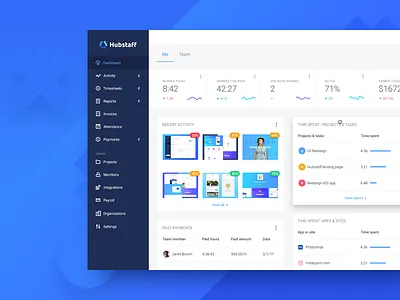 Dashboard app budget dashboard project sidebar statistics table team time tracking