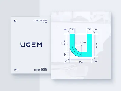 UGEM Logo Construction brand construction designer flat letters logo mark minimal type vector