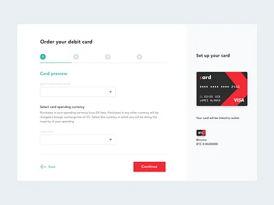 Order your Debit Card bitcoin card clean debit flat layout order step ui ux web xapo