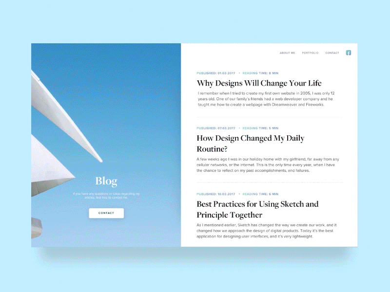 Blog Page Animation animation article blog cards flat hover minimal principle ui unsplash ux web