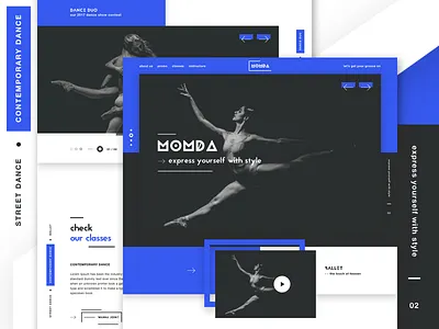 MOMDA - Dance Academy landing page concept contemporary dance academy dance courses dancing duo tones landing page minimal website one page ui ui design web design website