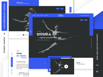 MOMDA - Dance Academy landing page concept contemporary dance academy dance courses dancing duo tones landing page minimal website one page ui ui design web design website