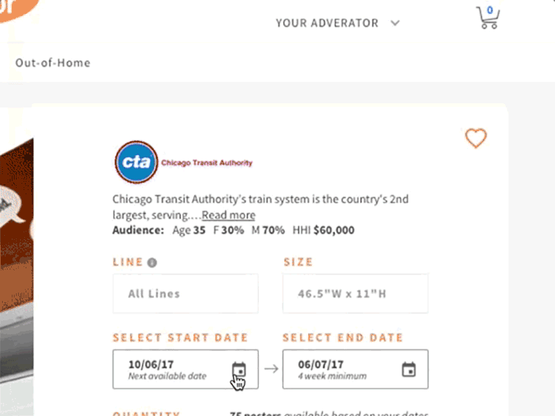Buy a Subway Ad - Choose Campaign Dates ad adverator buy calendar datepicker dates ecommerce subway uiux
