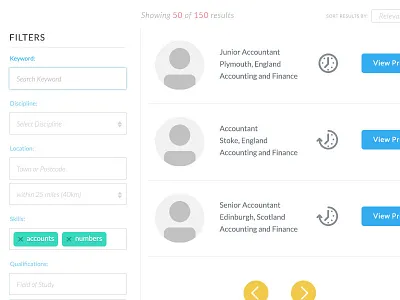 Candidate Searching Results candidate colors engine find flat jobs profiles results search searching ui