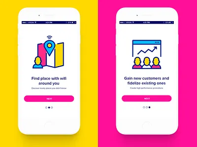 Onboarding illustrations analytics business colors connection customers friends internet location onboarding red share wifi