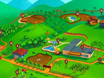 Map of attractions concept digital hotel illustration localization map painting