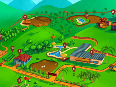 Map of attractions concept digital hotel illustration localization map painting