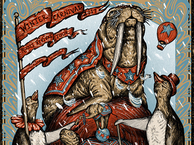 Winter Carnival carnival circus elephant gigposter hot air penguin screenprint snow walrus