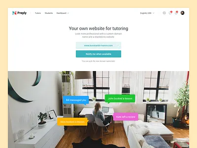 Personal websites for Preply tutors business desktop landing layout notification personal website sign up standalone tutor tutors web