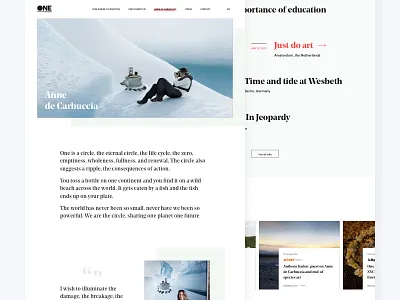 One planet, One future - Artist page design noprofit photography typography ui website